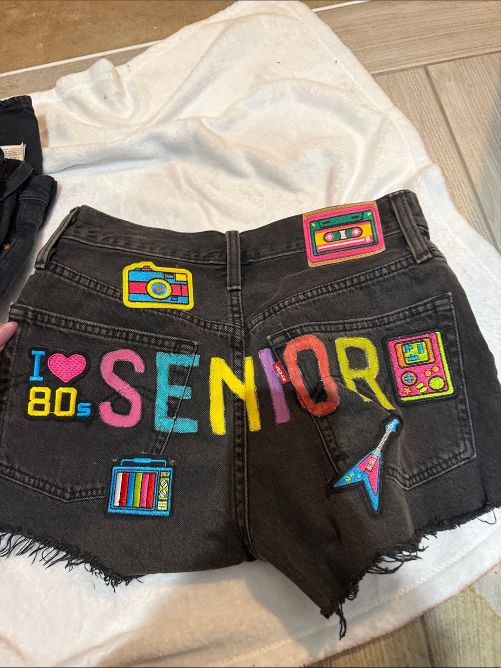 Levi's Black Denim Shorts with Colorful 80s Patchwork
